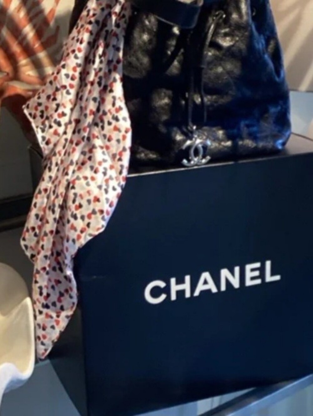 CHANEL Black Leather Drawstring Shoulder Hobo